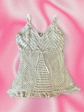 Y2K Fairy Coquette Cream Crochet Top